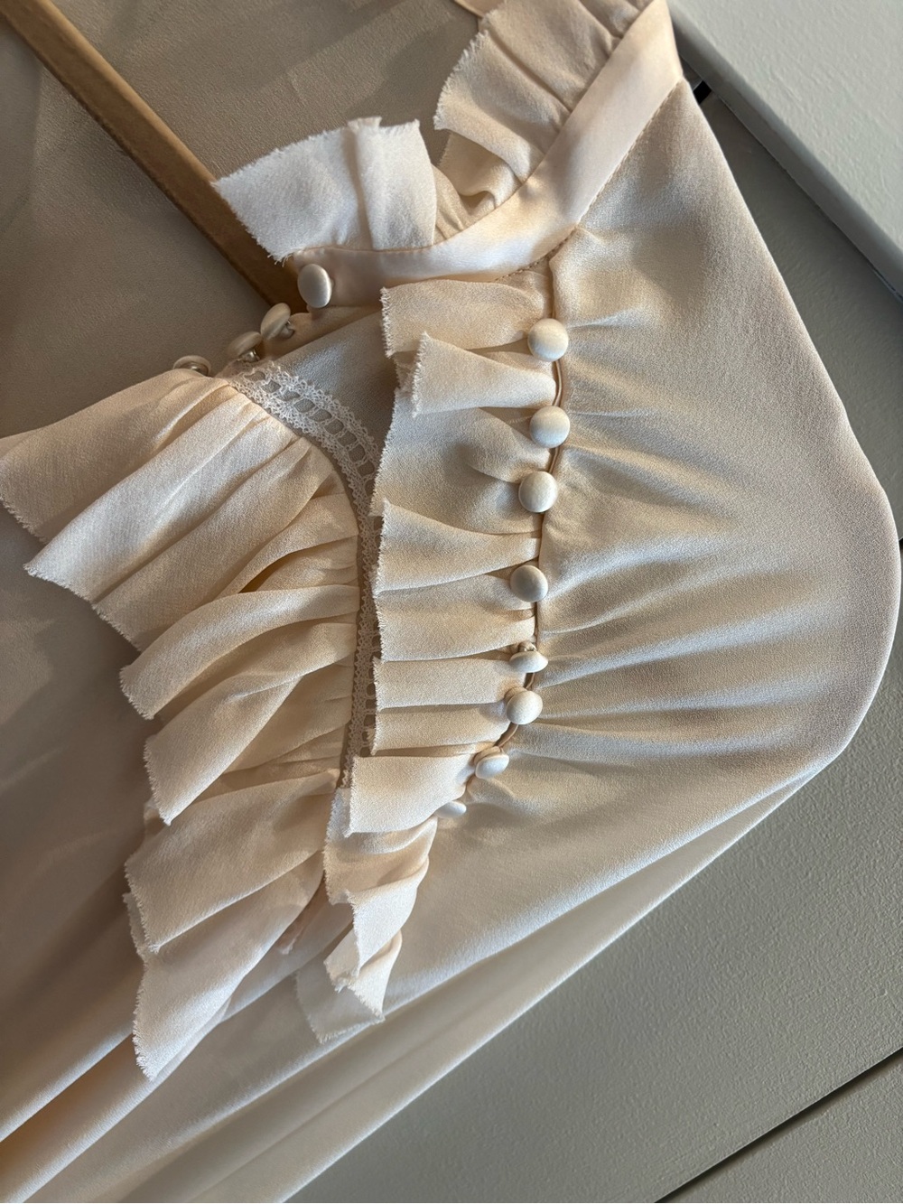 Jonathan Simkhai-Women's Cream Ruffle Button-Front Blouse - Picture 3 of 5
